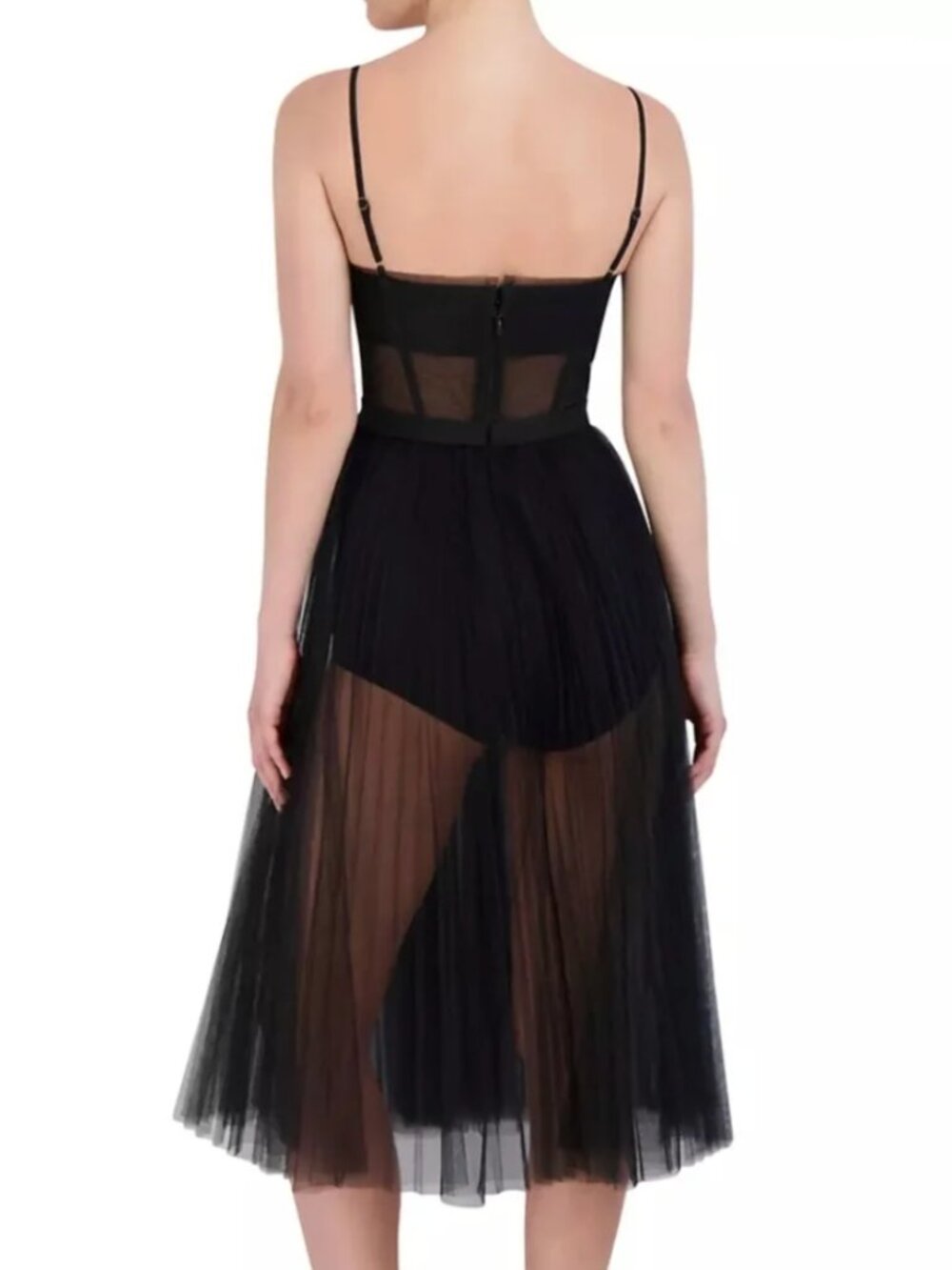 NWT BCBGMAXAZRIA BLACK SHEER CORSET MIDI DRESS MEDIUM - Picture 3 of 10